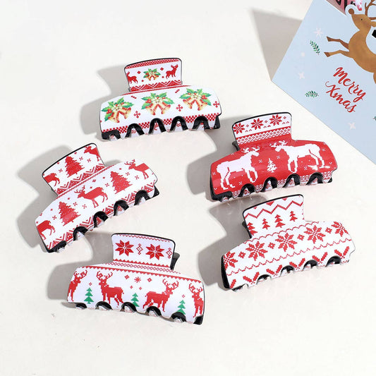 Red Christmas Reindeer Snowflake Hair Clip_CWAHA2327