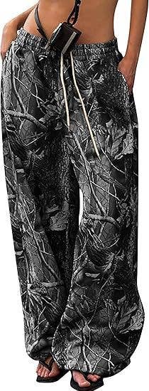 FASHION STRETCH WAIST CAMO PRINT MOPPING PANTS