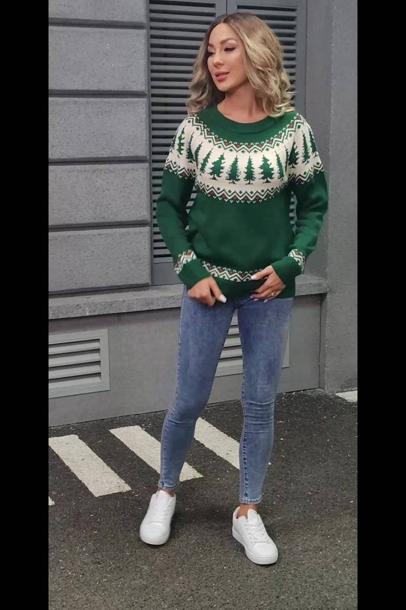 CWOSWL07573_CREW NECK JACQUARD CHRISTMAS TREE SWEATER