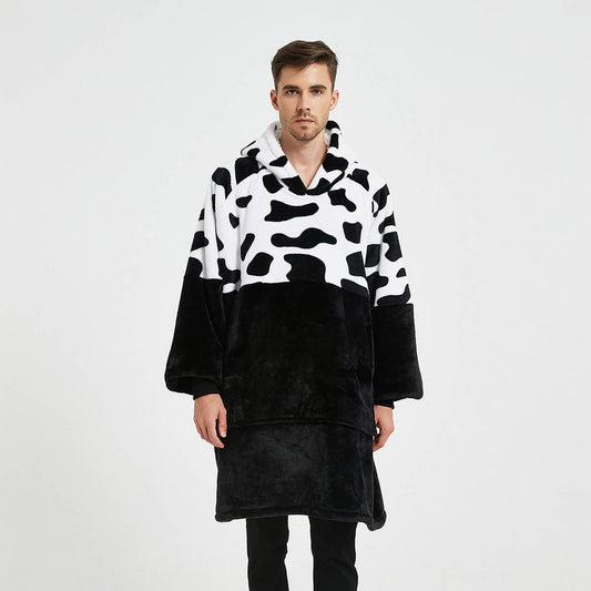 Leopard Sherpa Hoodie Blanket Pullover for Winter