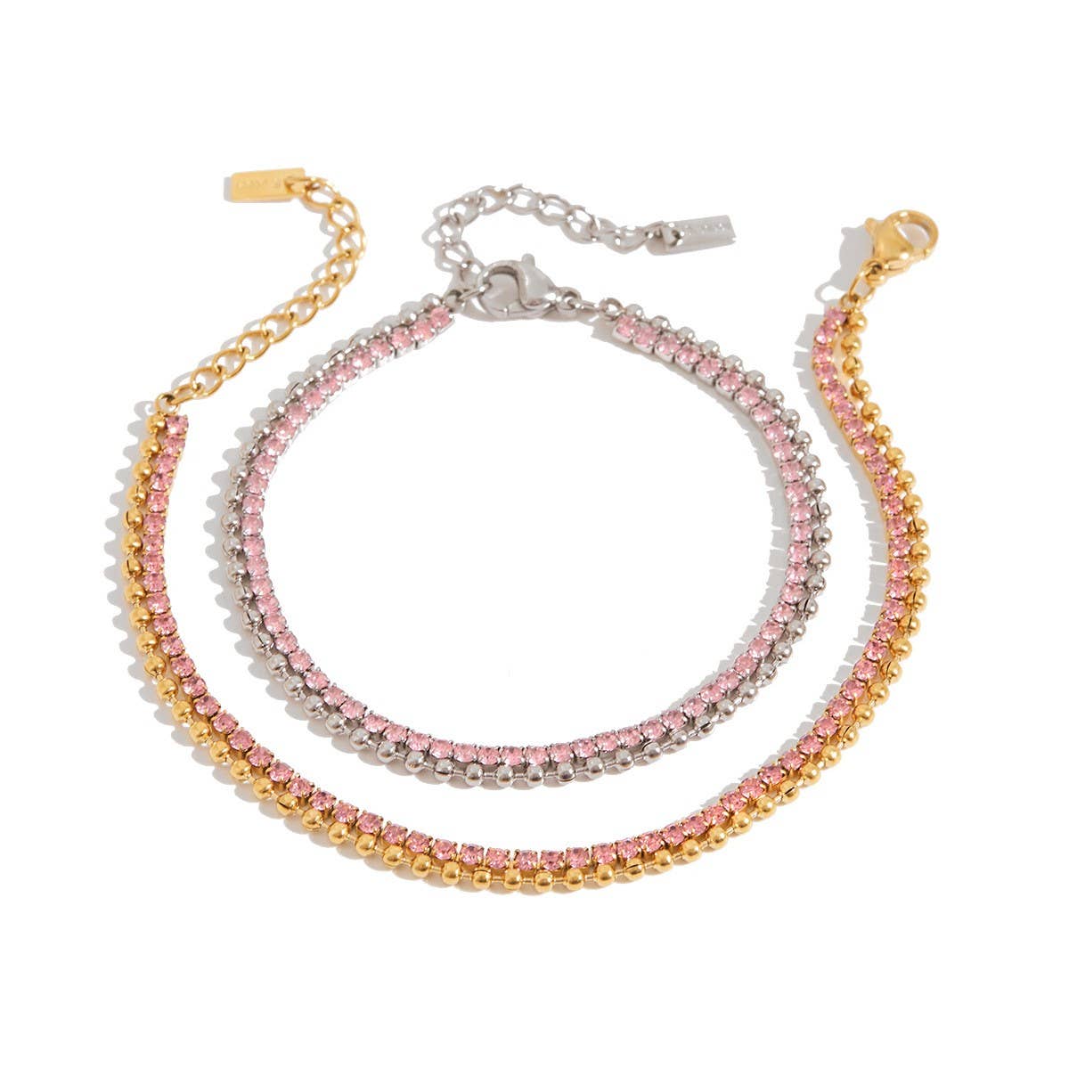 18K Gold Titanium Pink Zircon Claw Chain Bracelet_CWAJE4687