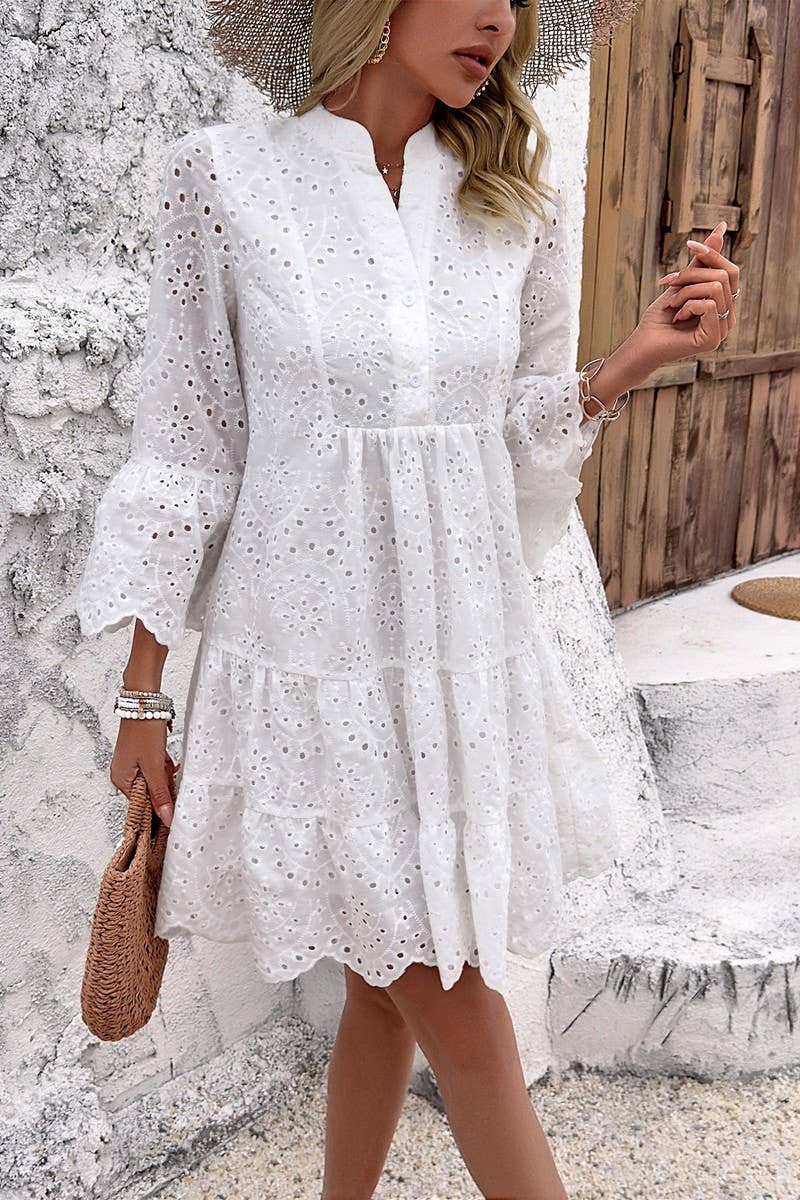 CWDSD10460_TEMPERAMENT CASUAL SOLID COLOR LONG-SLEEVED DRESS