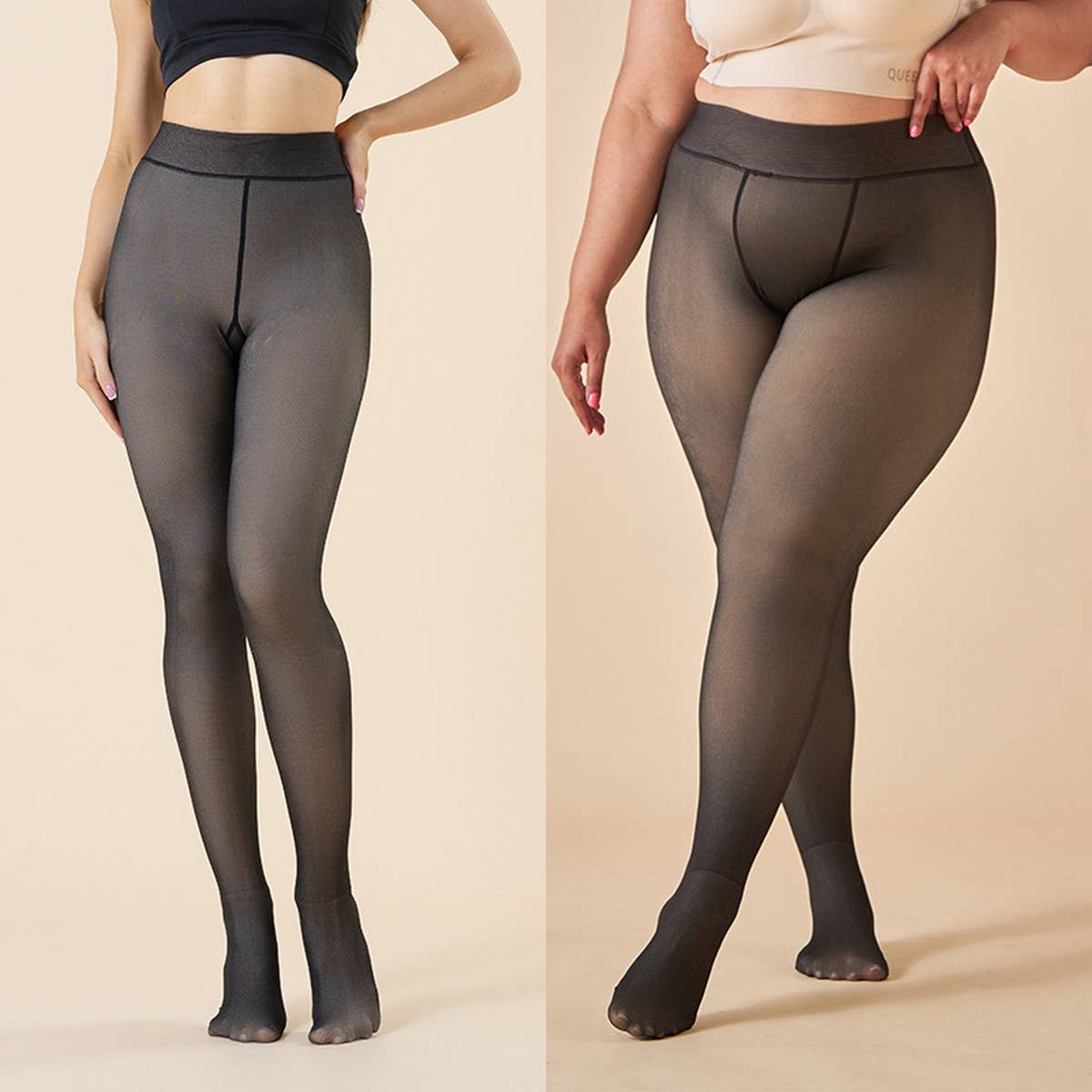 Sheer Look Tights - Plus Size, Gray Nude Effect