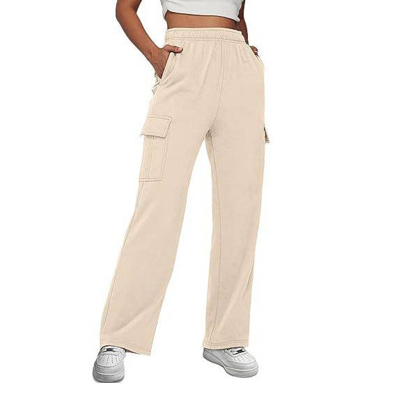 Design sense pockets straight-leg wide-leg pants