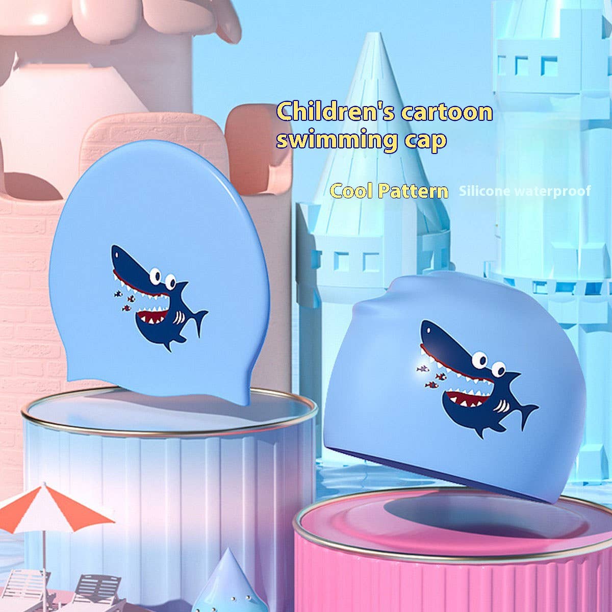 Boys' Silicone Swim Cap ??Cute Shark Print_CWMM6784