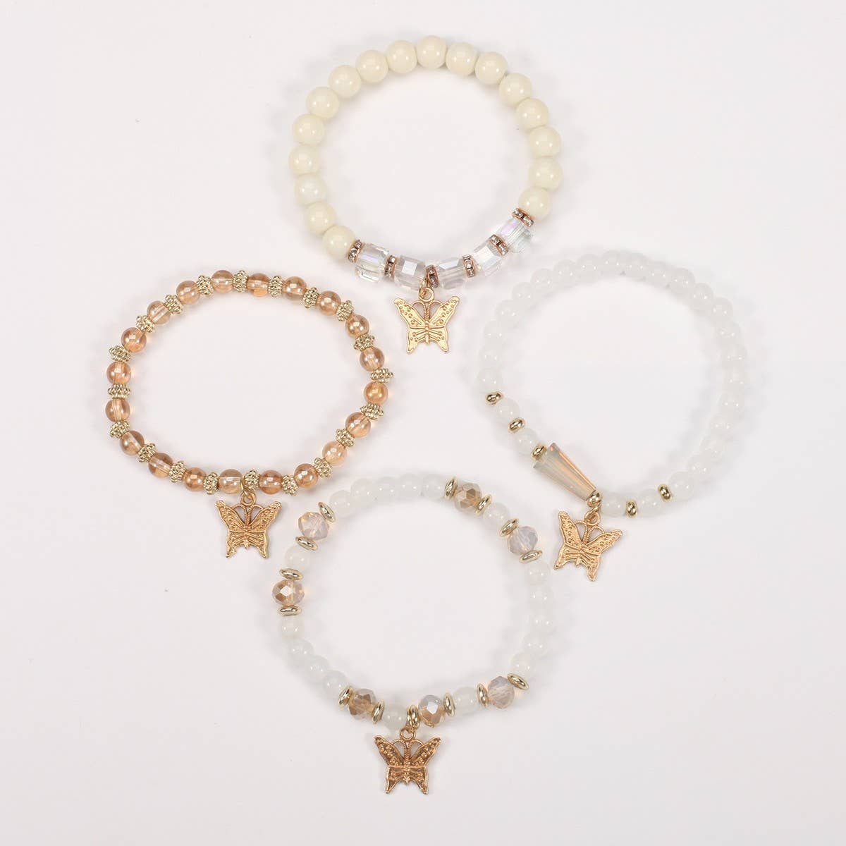 CWMM10435_BOHO BUTTERFLY CRYSTAL BEADED BRACELET SET 4PCS