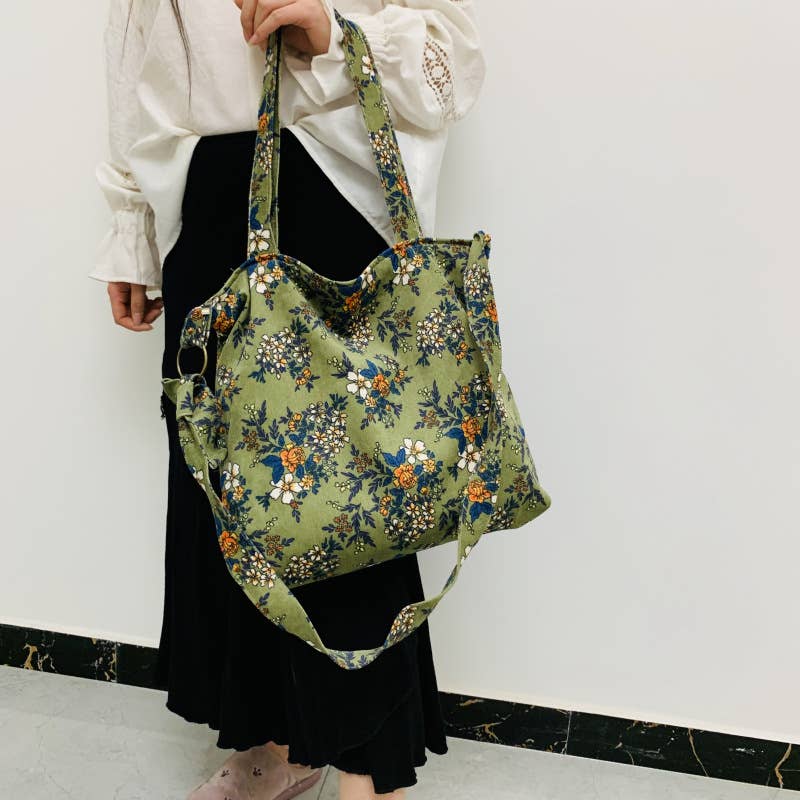 Floral corduroy flowers retro single-shoulder bag