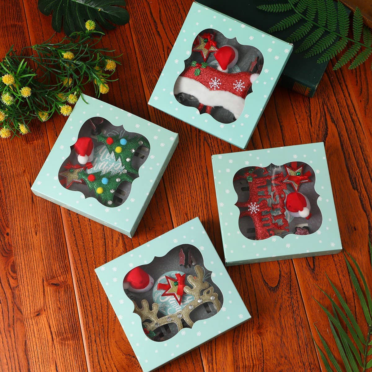 Christmas Hair Clip & Glasses Set, Kids Gift 4pcs