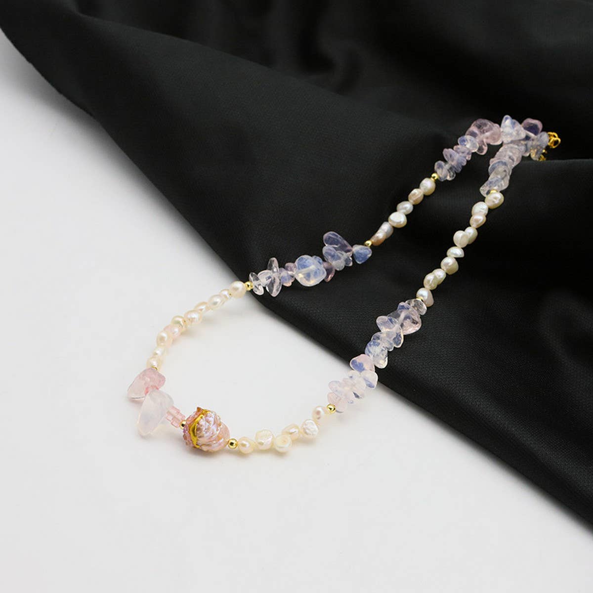 LUXURY WHITE CRYSTAL NATURAL PEARL NECKLACE