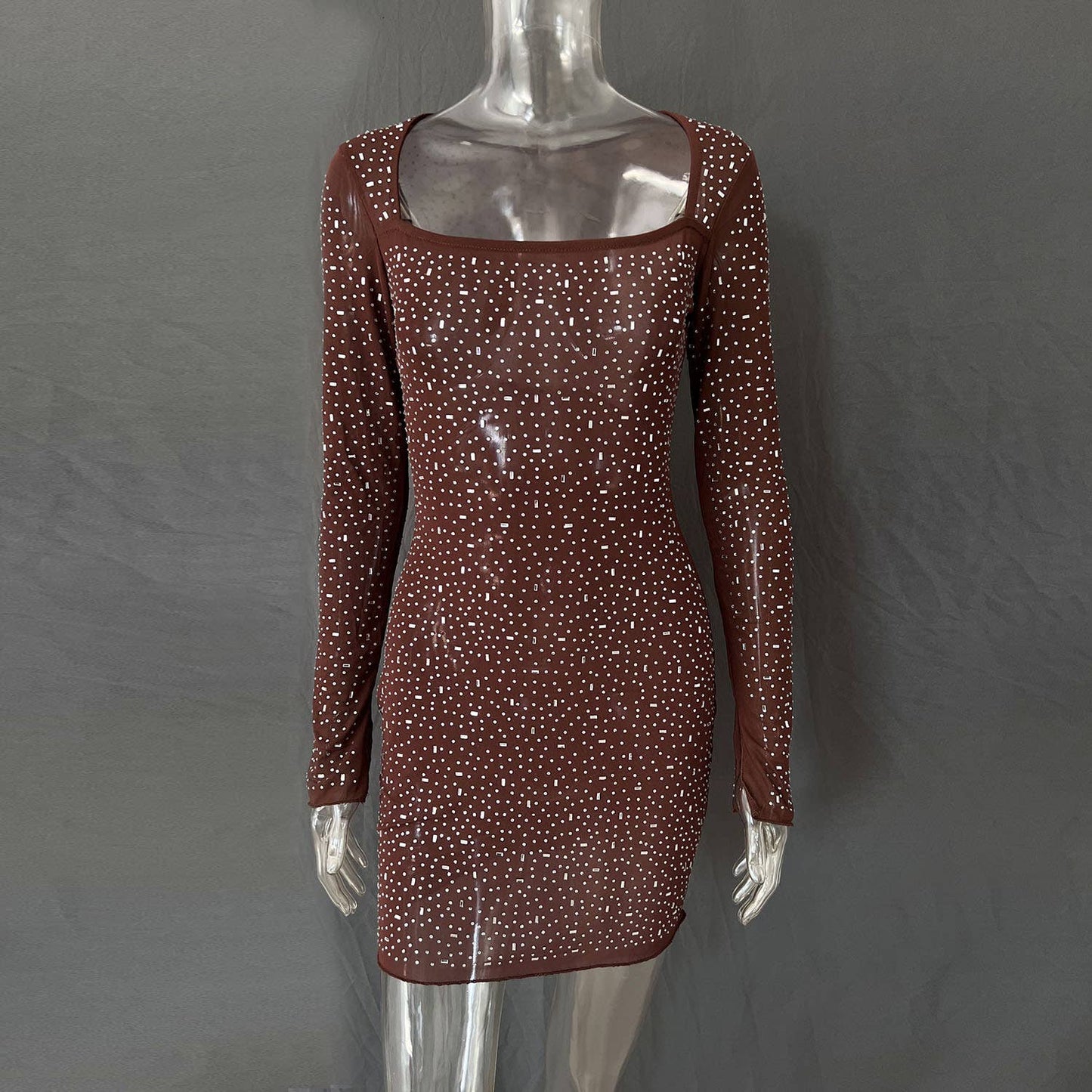 Sequin hot drill semi-see-through dress