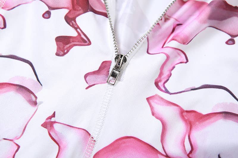 VINTAGE PRINT ZIPPER DESIGN SLEEVELESS BODYSUIT