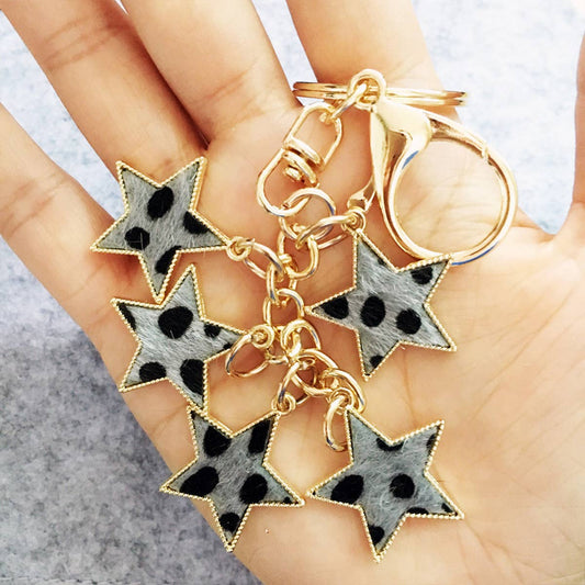 NEW LEOPARD PRINT FIVE-POINTED STAR KEYCHAIN