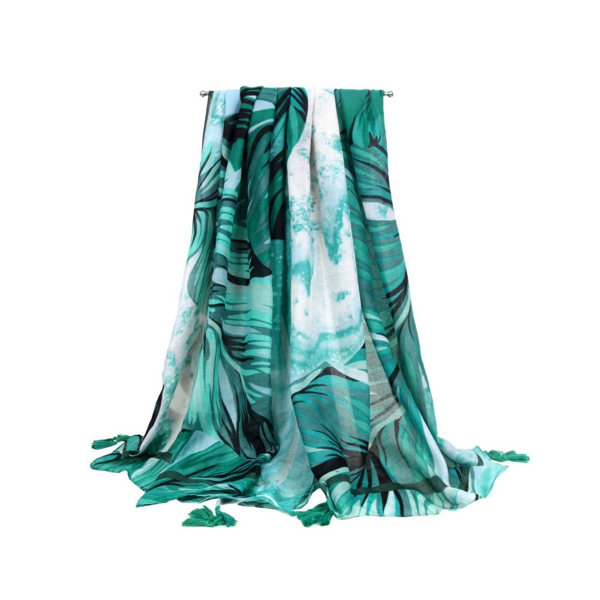 Banana Leaf Print Scarf - Green Summer Beach Wrap_CWASC0676