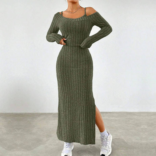 SIMPLE ELEGANT SUIT HALTER DRESS TWO-PIECE SET