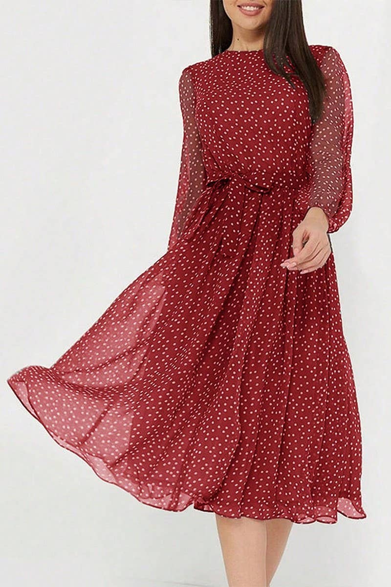 CWDMD5339_HOLIDAY CASUAL STYLE FLORAL TIE WAIST DRESS