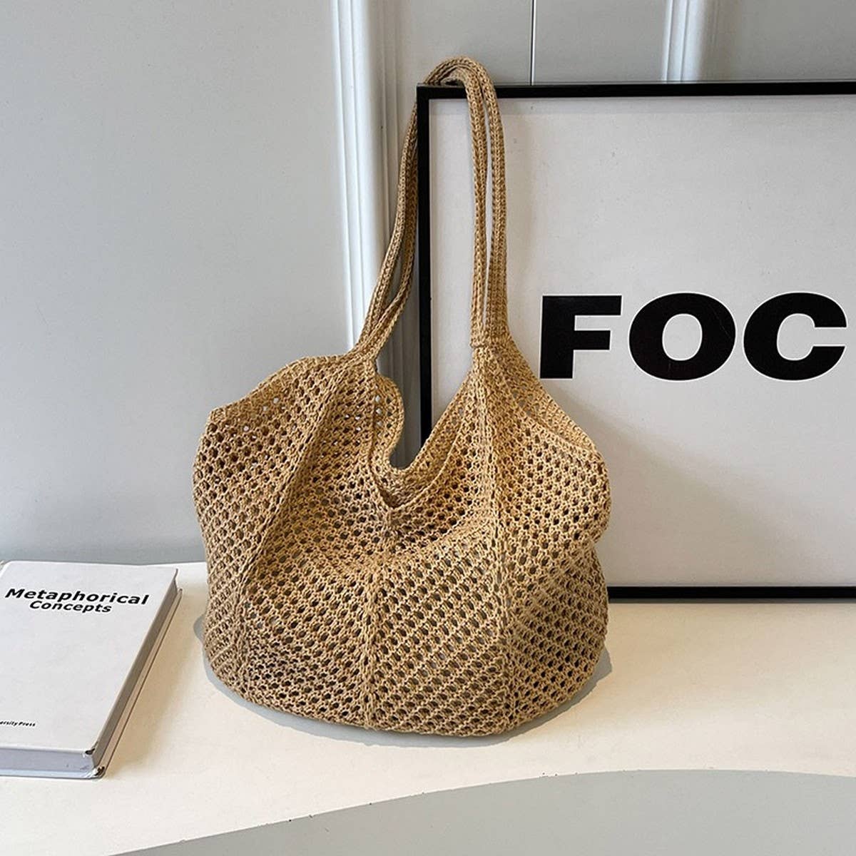 CWAB5061_NEW STRAW KNITTED HOLLOW WOVEN BAG