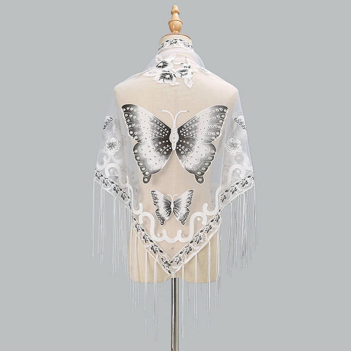 LACE BUTTERFLY EMBROIDERED TRIANGLE SHAWL