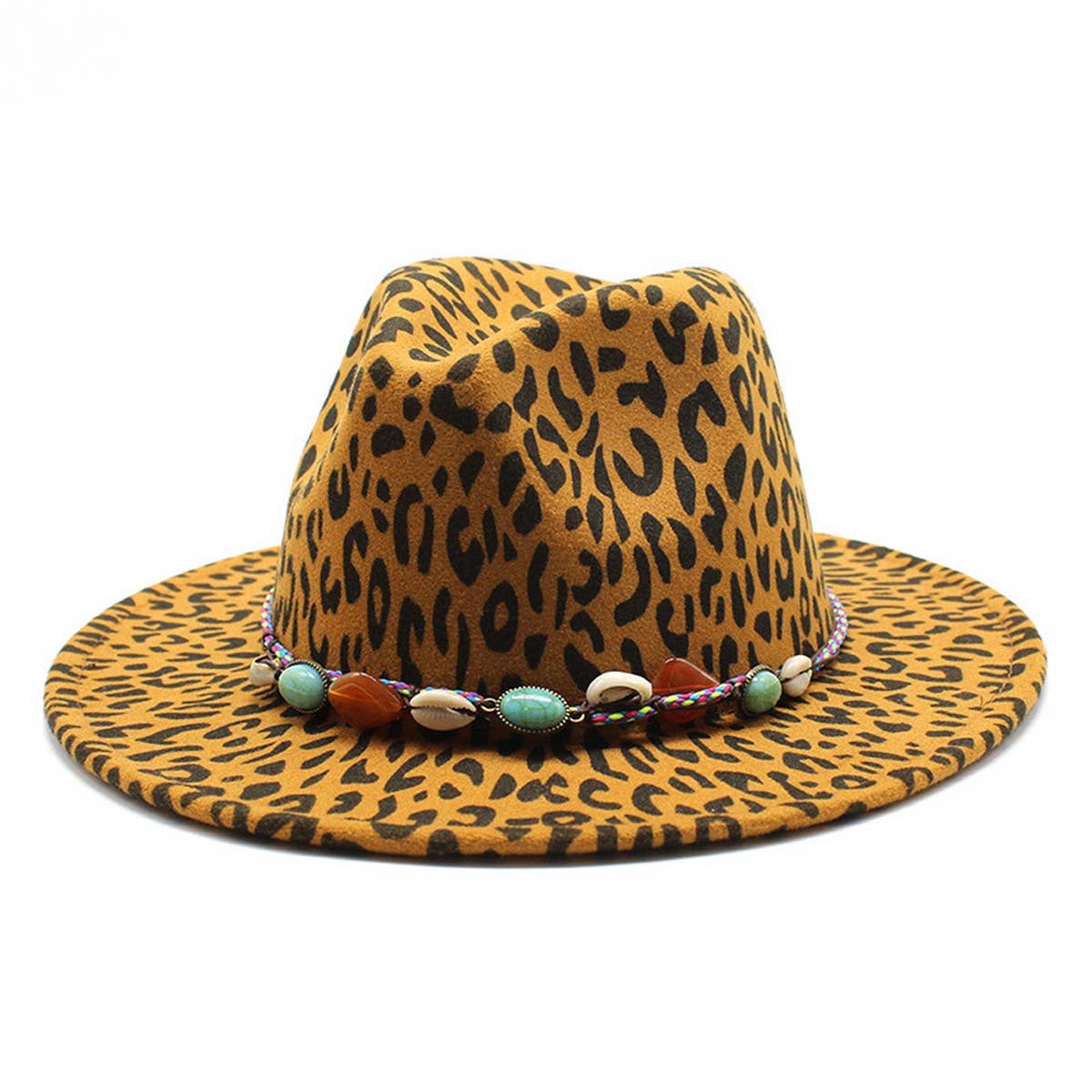 LEOPARD PRINT WOOLEN HAT RETRO JAZZ HAT FELT HAT_CWAH2575