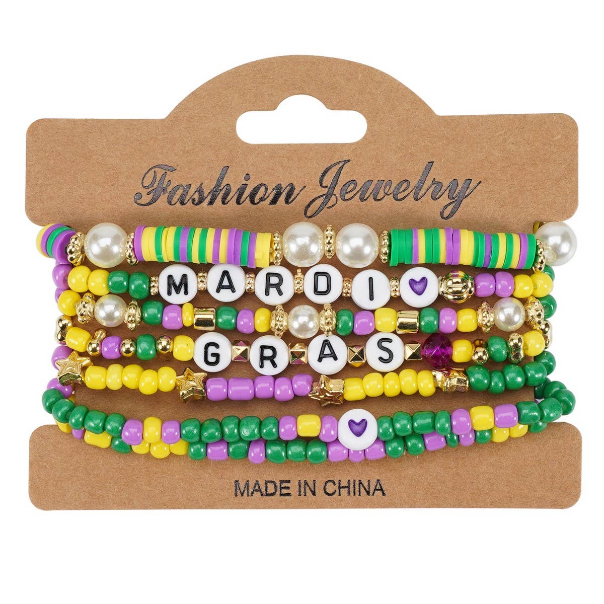 CWAJE05696_MARDI GRAS CARNIVAL HEART BEADED PARTY BRACELET
