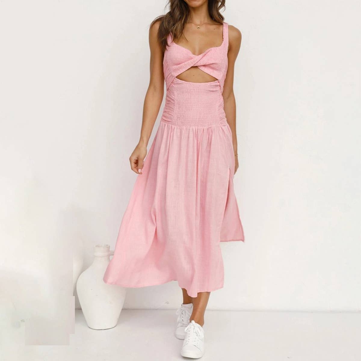 Slit at the waist fashion waist-cinching dress