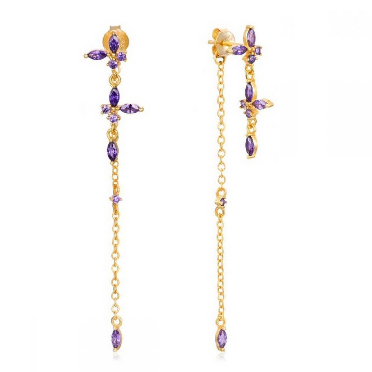 GEOMETRIC ZIRCON OCTAGONAL CHAIN EARRINGS