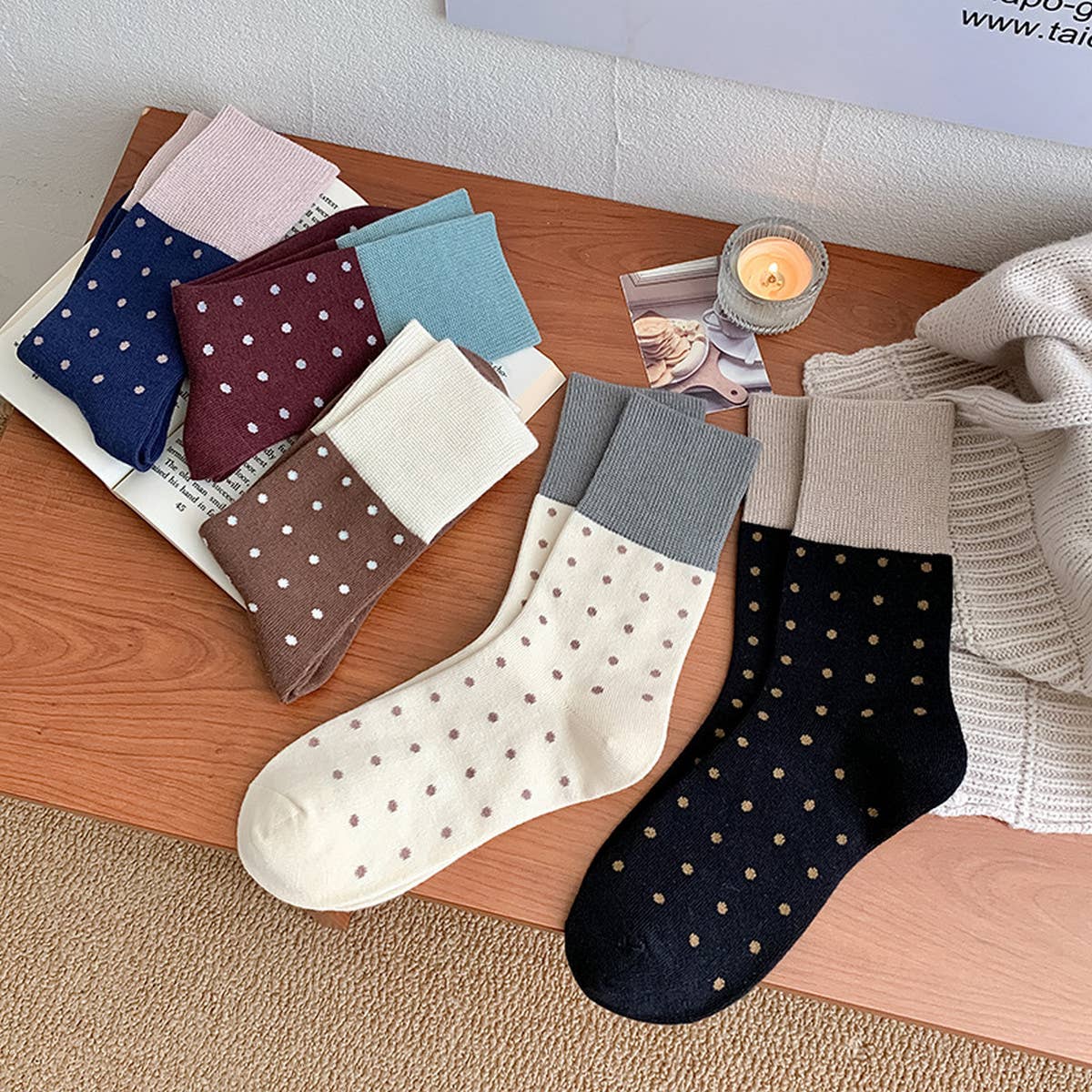 CONTRAST COLOR RETRO POLKA DOT SOCKS