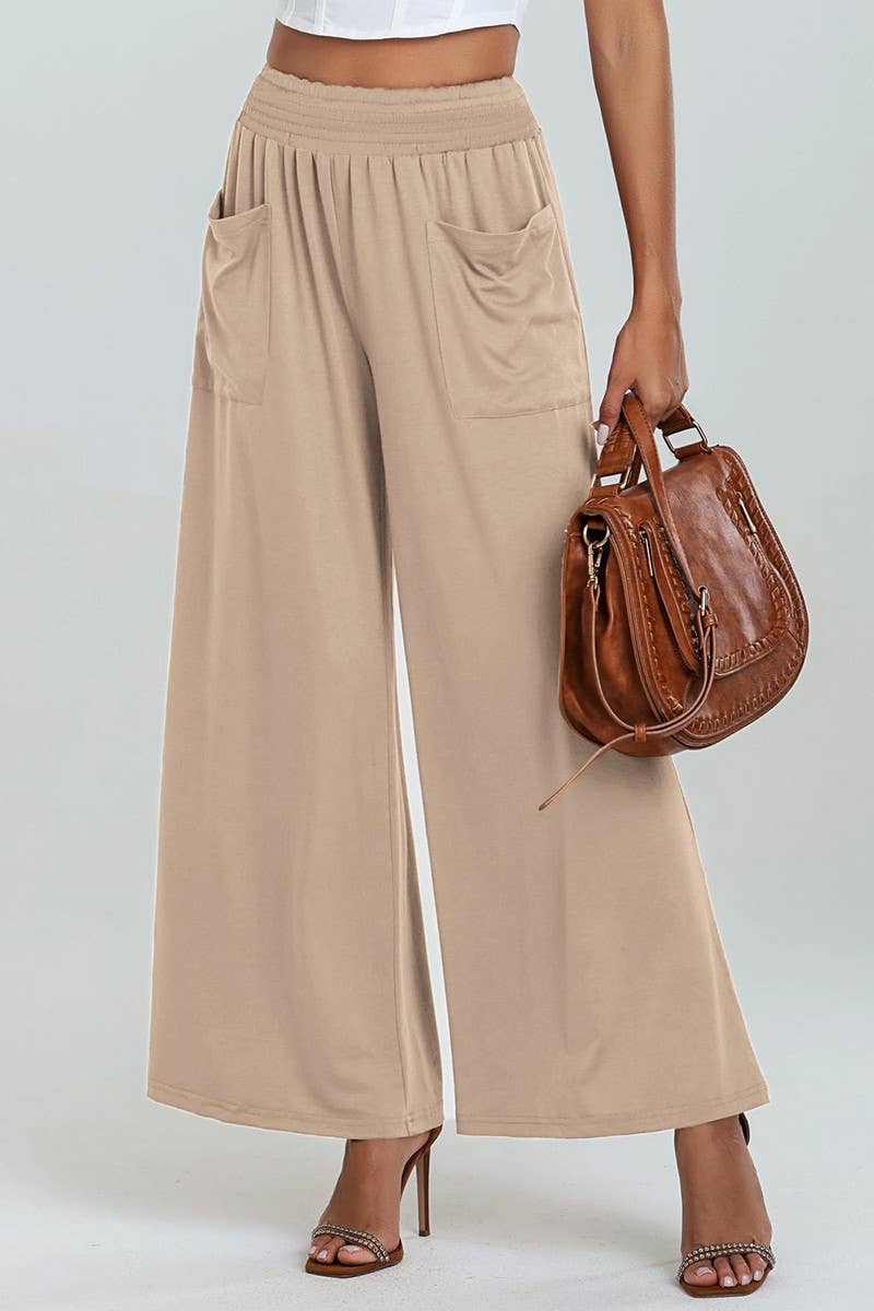 CWBLP1862_SOLID COLOR ELASTIC WAIST LOOSE CASUAL TROUSERS