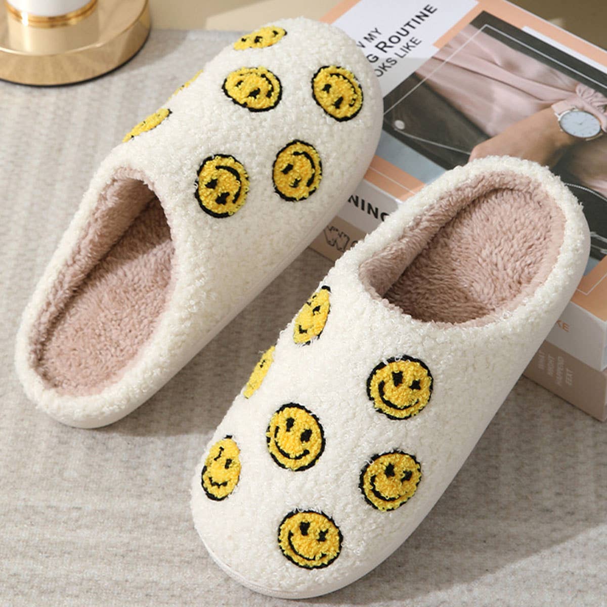 CUTE SEVEN SMILING FACE FUZZY SLIPPERS WOMEN