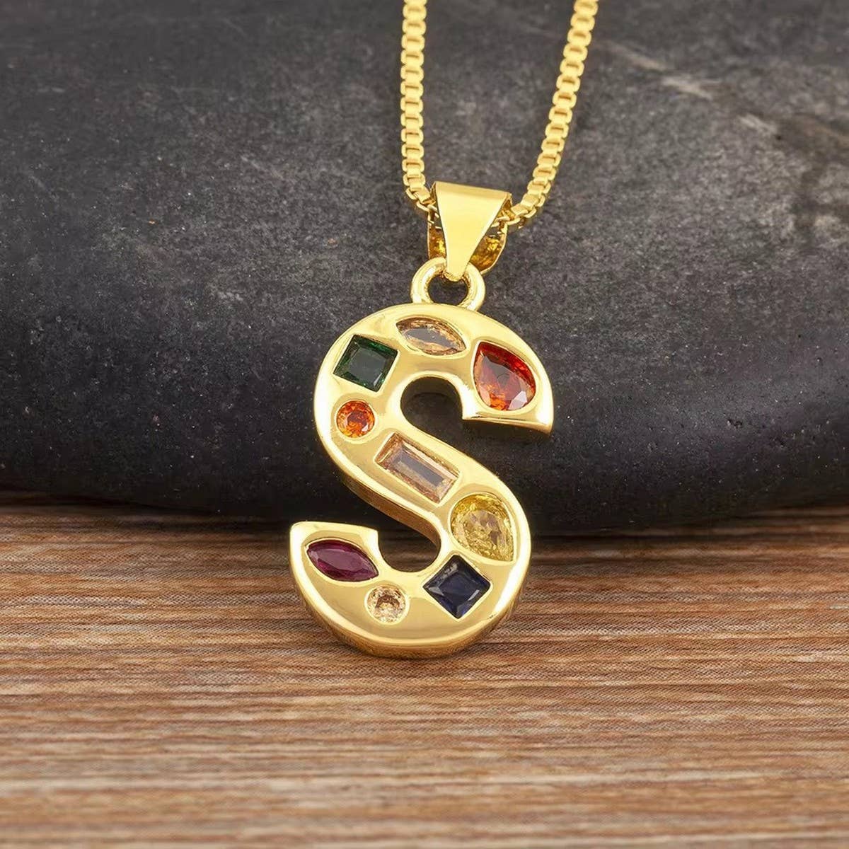 26 Letters Copper Zirconia Pendant Necklace_CWMM5873