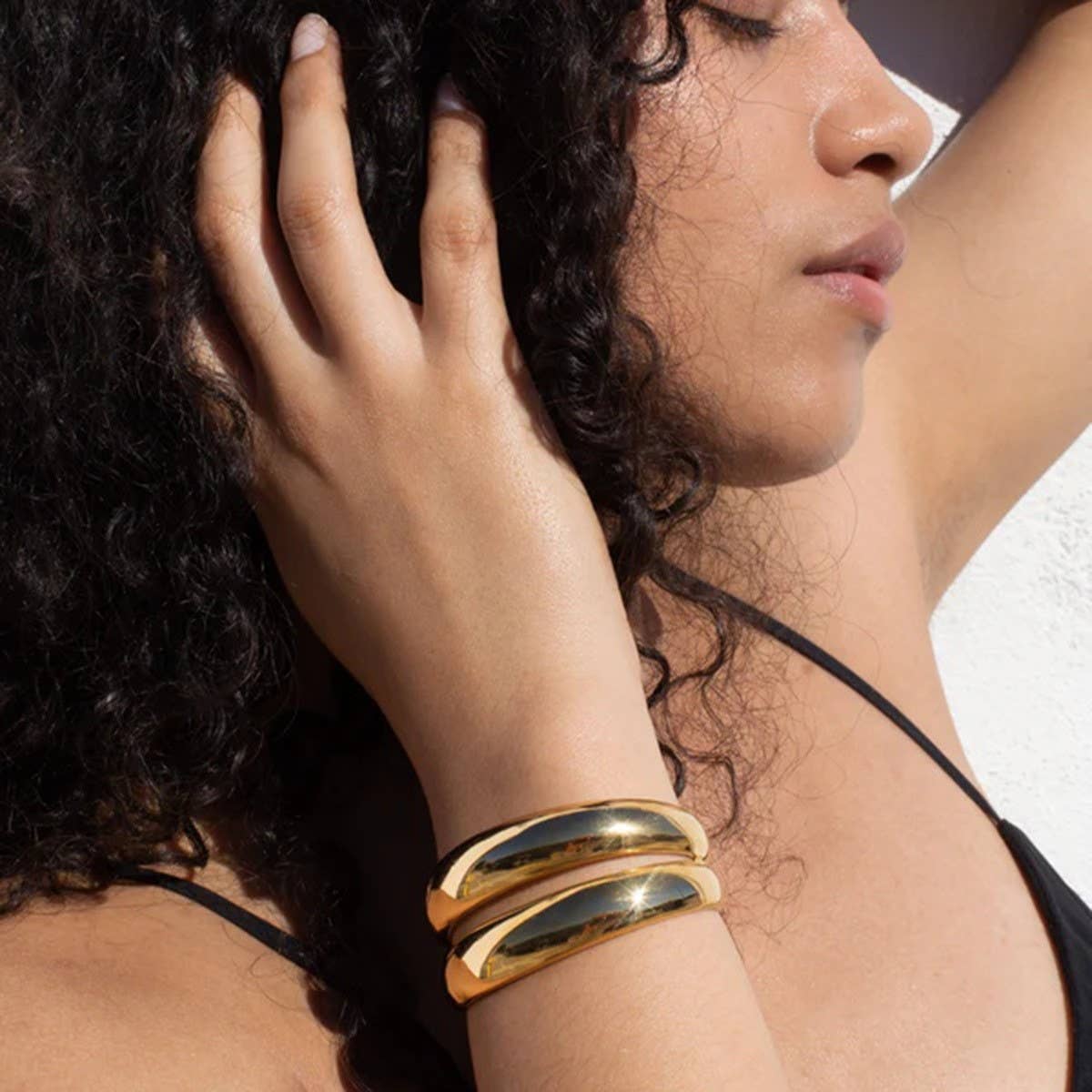 Fashion 18K Gold Stainless Steel Open Bangle_CWAJE4793