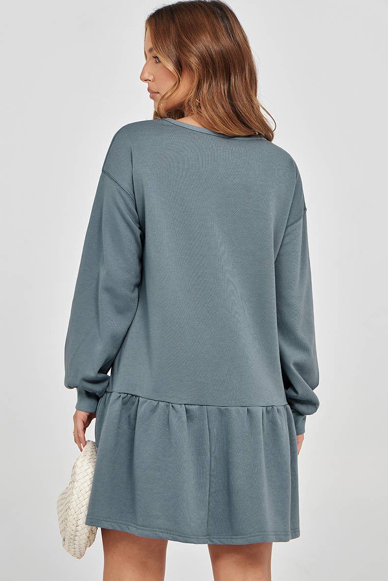 Ruffled long-sleeved sweatshirt dress