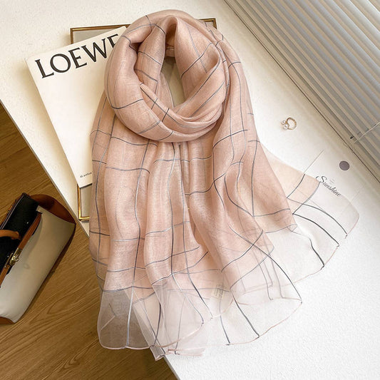 Minimal Stripe Silk Wool Scarf ? Lightweight Shawl