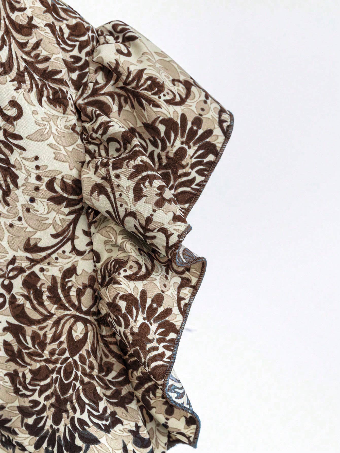 Solid color pantsuit lotus sleeve printed top