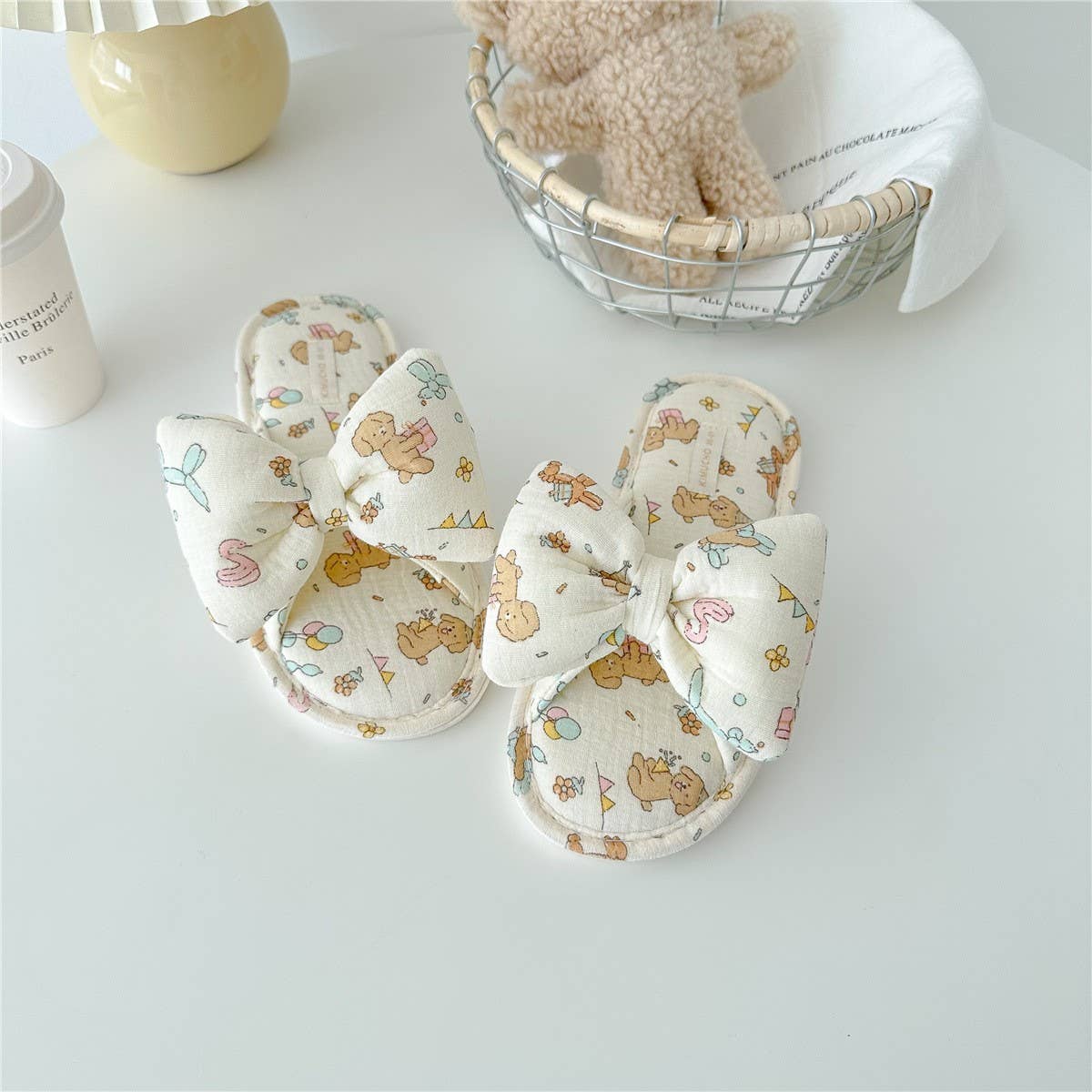 BIRTHDAY DOG BOWKNOT WOMEN'S HOME SLIPPERS_CWMM2971