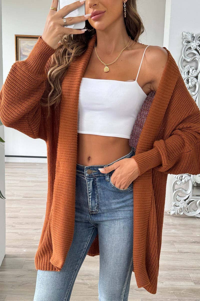 CWOSWL07338_WOMEN CASUAL LOOSE KNIT CARDIGAN SWEATER