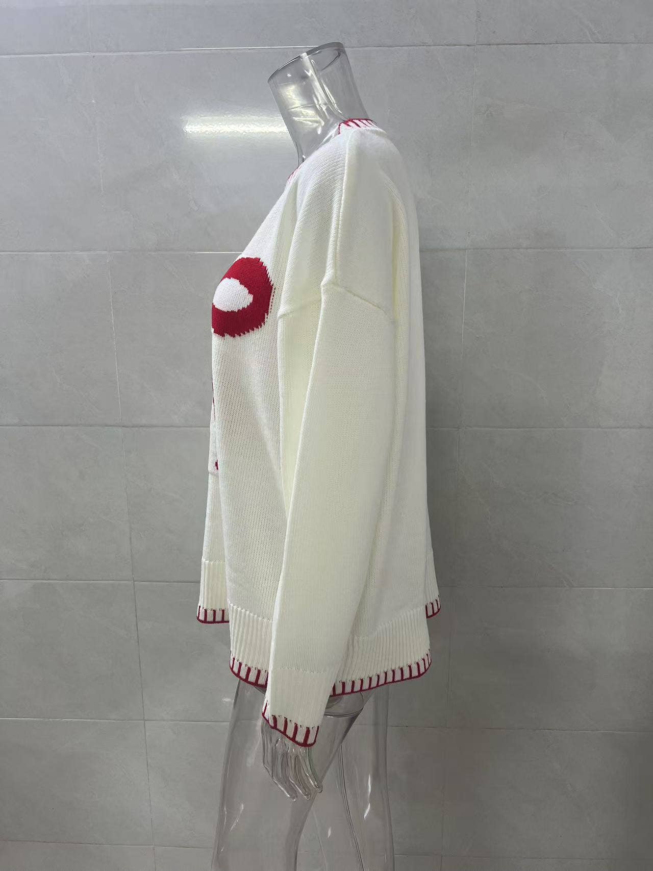 Laid-back style knitted bow jacquard sweater