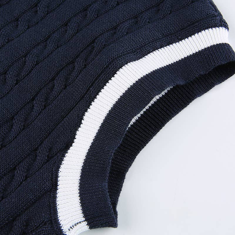 SLEEVELESS LETTER COLOR PATCHWORK V-NECK VEST