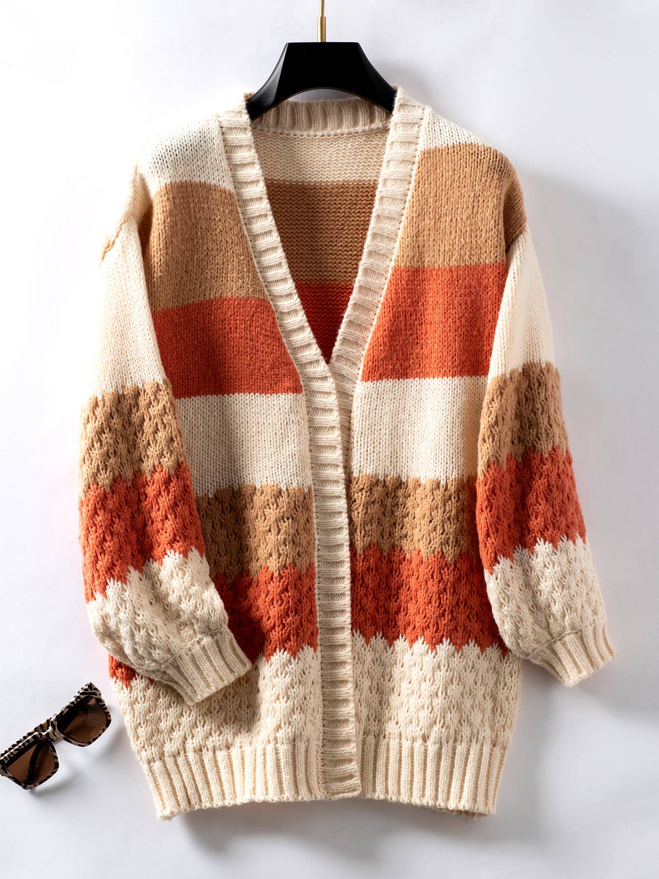STRIPED SWEATER CARDIGAN IN CONTRASTING COLORS