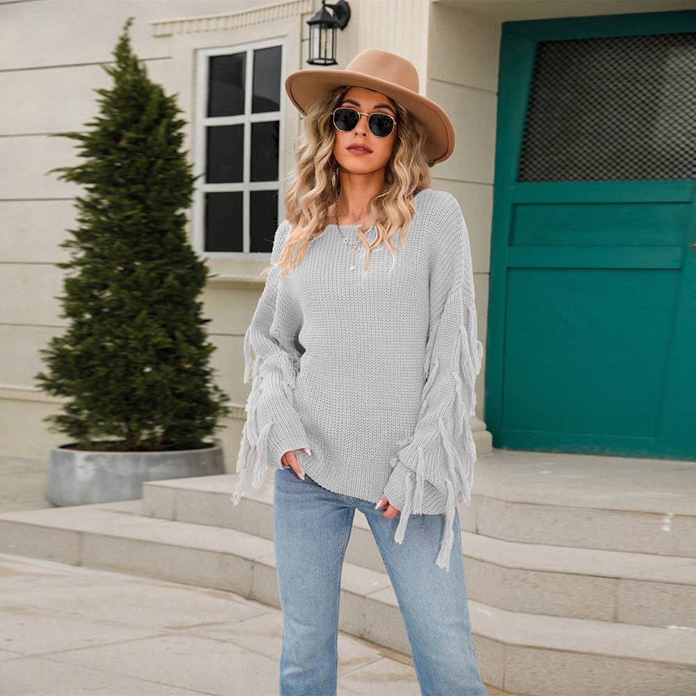 Knitted fringe personality commuter pullover sweater