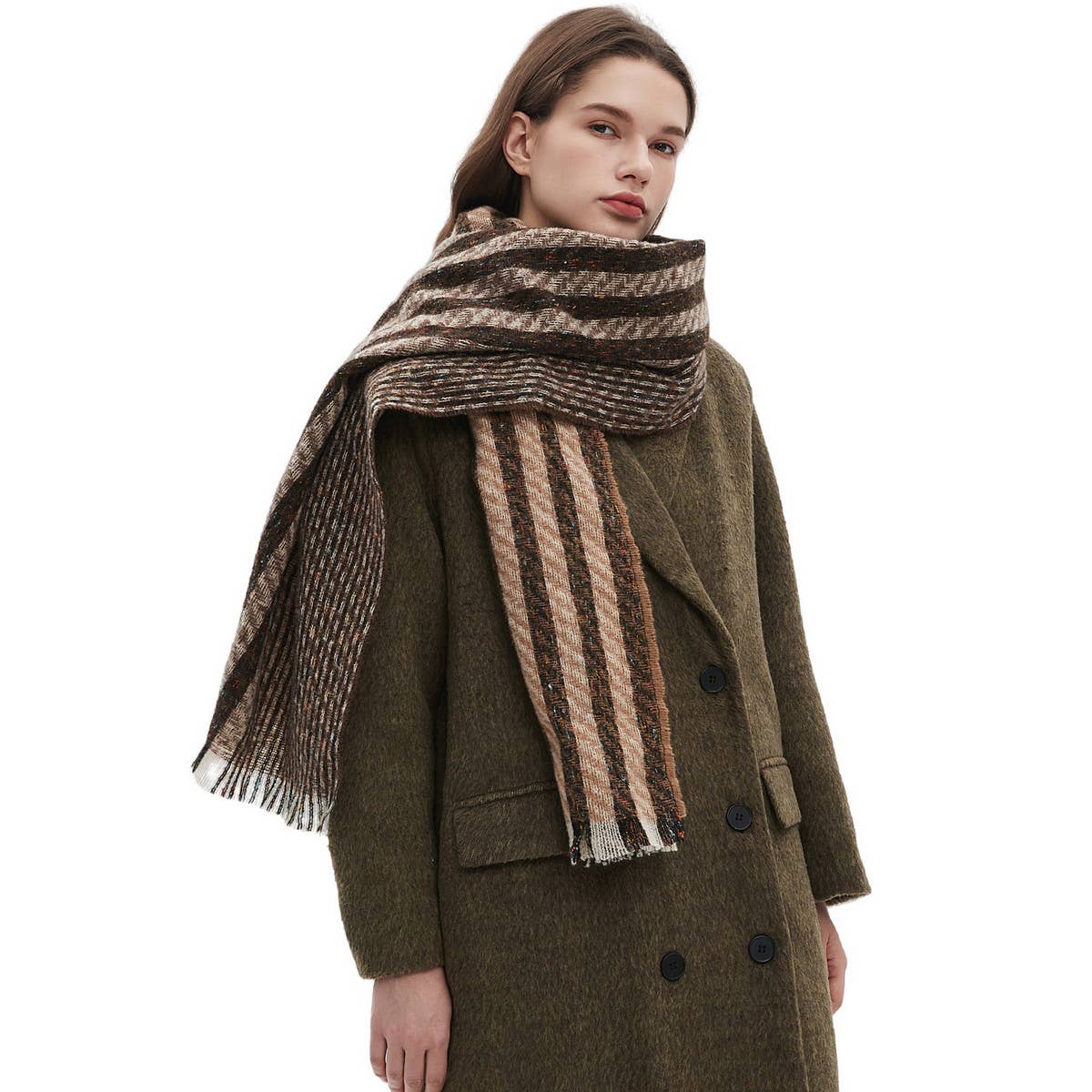 Striped Jacquard Scarf ??Unisex Winter Shawl_CWASC0866