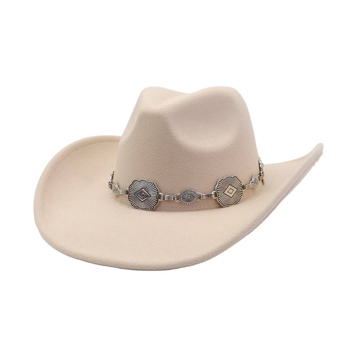 Western Ethnic Wool Felt Cowboy Fedora Hat_CWAH04444