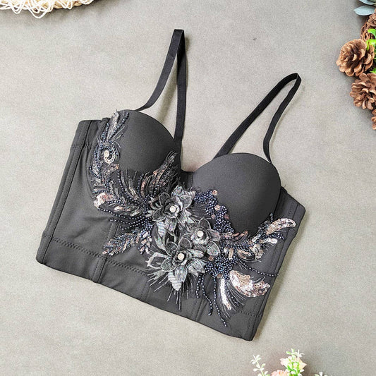 NEW EMBROIDERED FLOWER HERRINGBONE CORSET