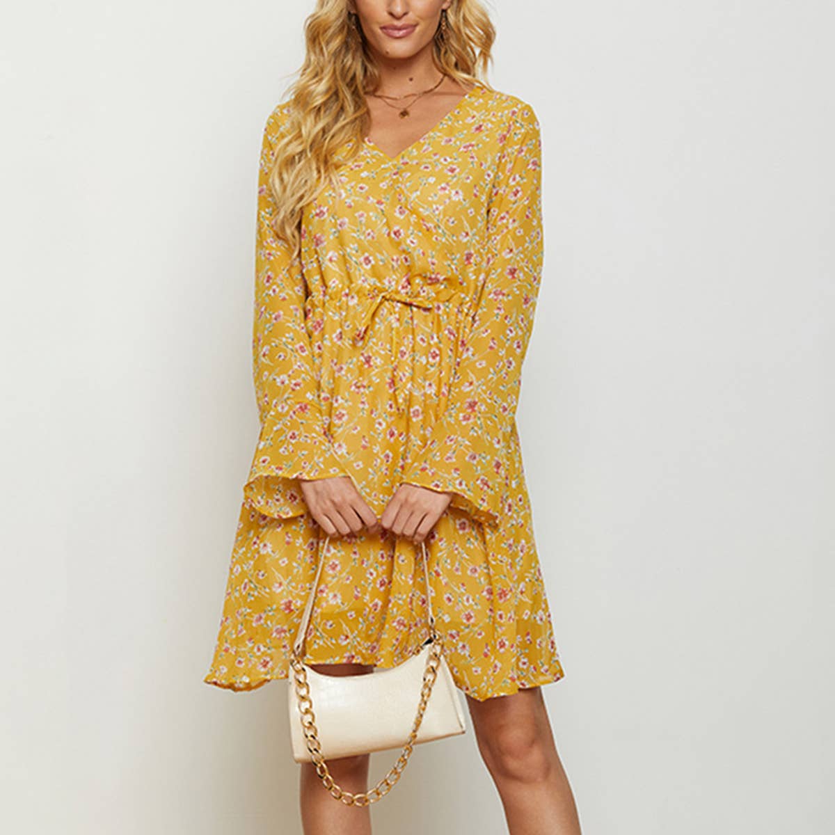 FLORAL LONG-SLEEVED V-NECK BOHO DRESS_cwdsd4376