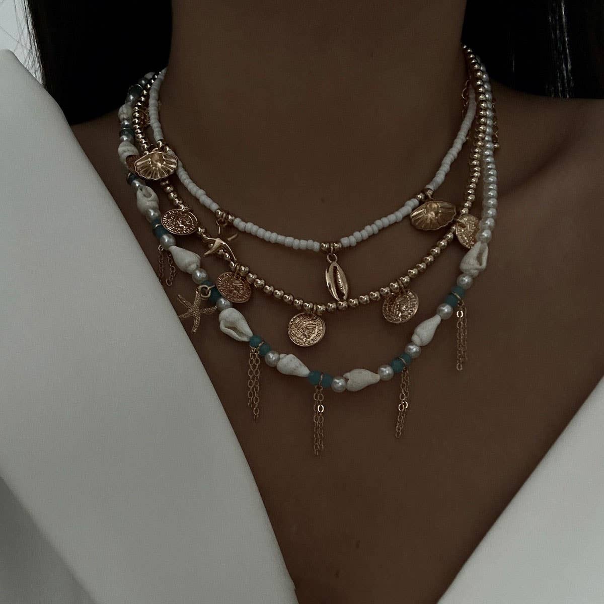 NICHE ALLOY IRREGULAR MULTI-LAYER CLAVICLE CHAIN_CWMM3141