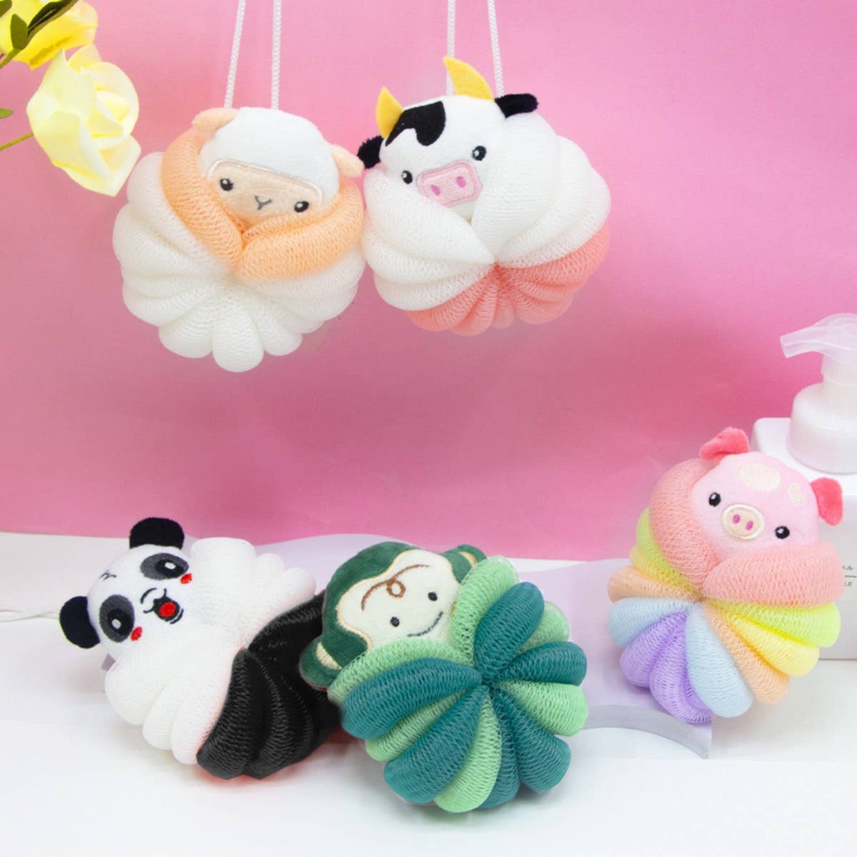 CWMM9151_CARTOON ANIMAL SOFT BUBBLE LOOFAH BALL