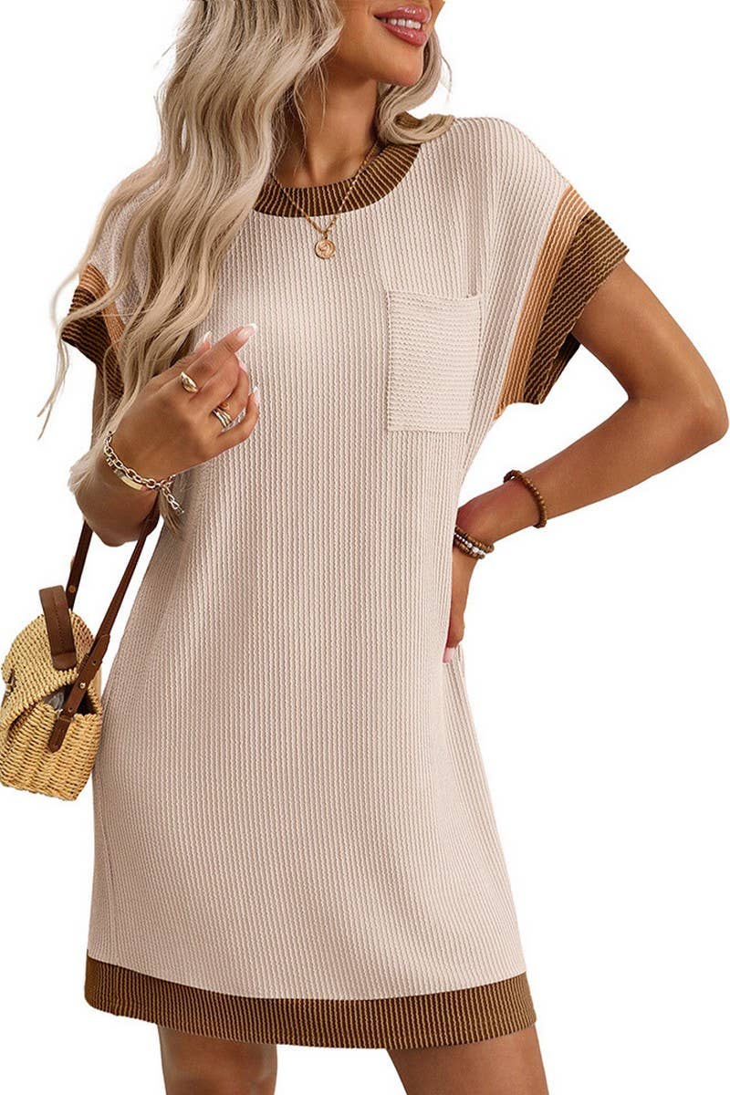 CWDSD8677_COLORBLOCK TWISTED STRIPE POCKET T-SHIRT DRESS