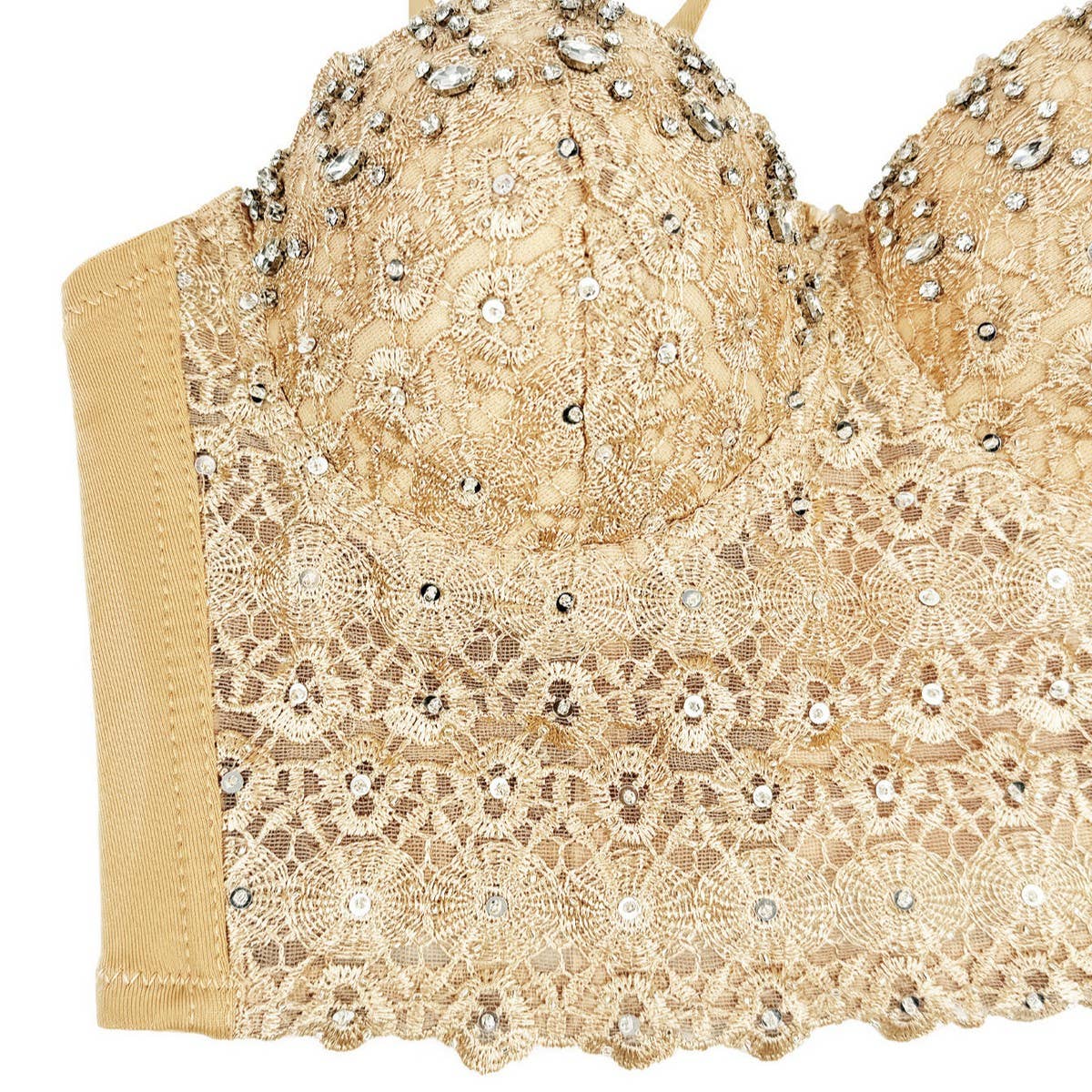 LACE SUSPENDER DIAMOND BEADED HERRINGBONE BRA