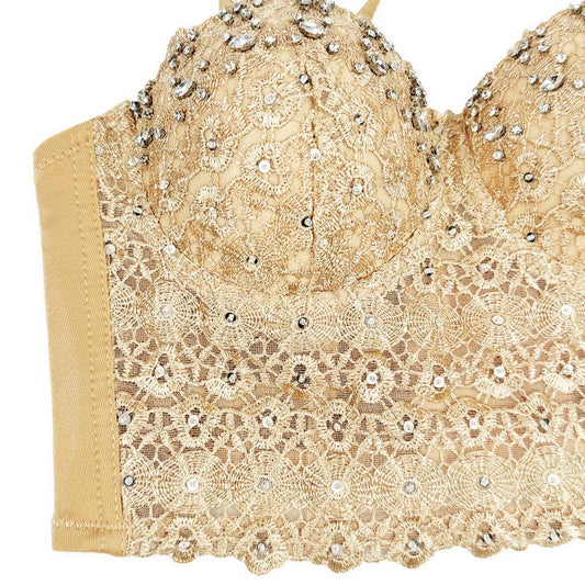 LACE SUSPENDER DIAMOND BEADED HERRINGBONE BRA