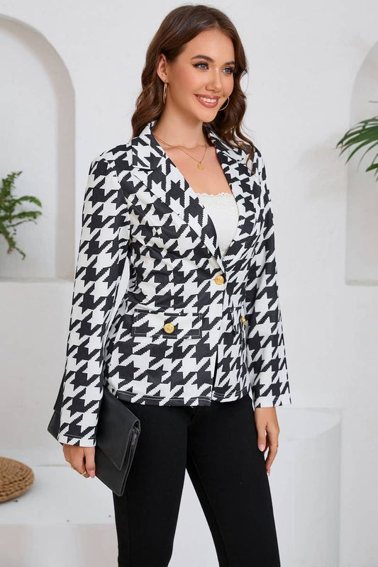 CWOBL0172_SINGLE BREASTED LAPEL HOUNDSTOOTH BLAZER