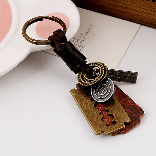 PERSONALIZED ALLOY BLADE COWHIDE KEYCHAIN_CWMM4712